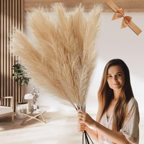 VOULUX Extra Large Tall Grey Fake Faux Artificial Pampas Grass Large