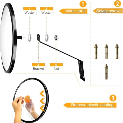 CNQLIS 8 Inch Convex Mirror Outdoor with Adjustable Wall Fixing Bracket,Blindspot Traffic Mirror for Driveway Garage Park Outdoor Wide Angle View Curved Security Blind Spot Mirrors - Thumbnail 4