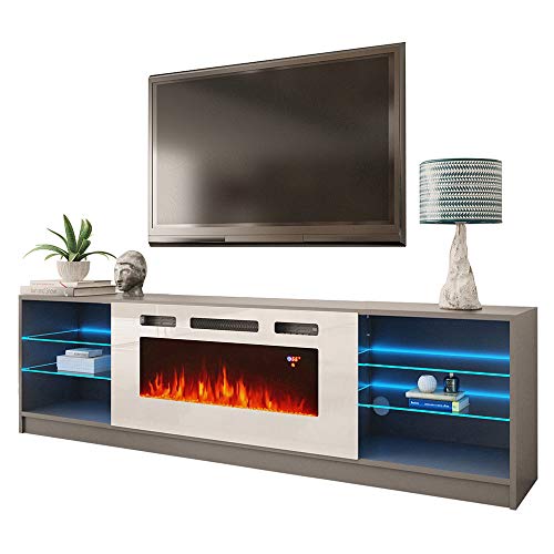 MEBLE FURNITURE & RUGS Boston WH01 Electric Fireplace Modern 79\" TV Stand