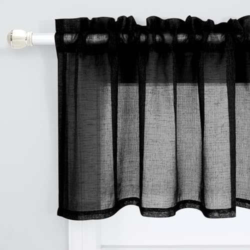 KOUFALL Black Valances for Windows,Sheer Gauze Lace Look Valance Curtains for Kitchen Living Room Bathroom,18 Inch Length