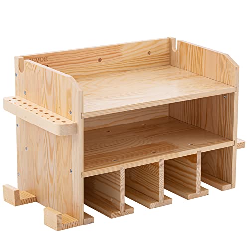 Vevor Power Tool Organizer, Wall Mounted Drill Holder, 4 Hanging Slots Drill Charging Station, 2-Shelf Cordless Drill Storage, Polished Wooden Toolbox For Saw, Wrench, Screwdriver Drill #TOP7