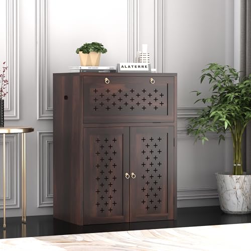 Image of Solid Wooden Inverter Battery Cabinet | Single Battery Box | Wooden Inverter Battery Cabinet | Battery Box | Sheesham Wood, Standard (Walnut)