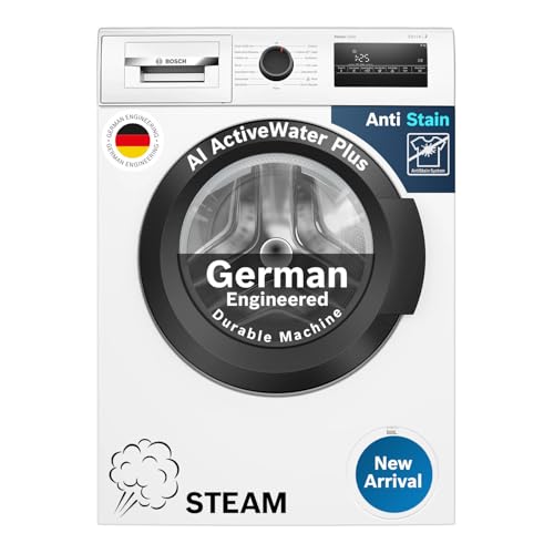 Bosch 8 kg 5 Star Front Load Fully-Automatic Washing Machine, AI ActiveWater, 15 Wash Programs, Removes 99.9% Germs with Steam, No Tangle or Wrinkle,W