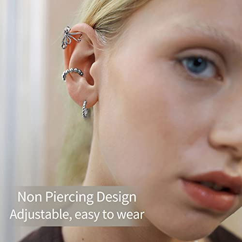 Chicsilver Gothic Punk Octopus Ear Cuff Earrings 925 Sterling Silver Conch Ear Cuffs For Women Adjustable Non Piercing Retro Sea Monster Animal Cartilage Cuffs Hypoallergenic #TOP1