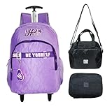 Kit Mochila Juvenil Yepp Girls Original Rodinhas Escolar Lilas