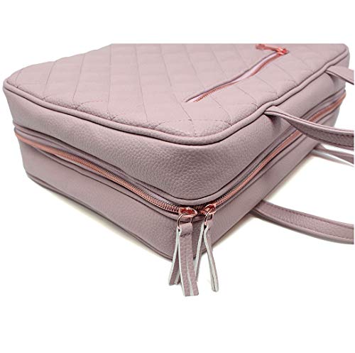 Ms Lovely Leather Toiletry Travel Bag For Women - Large Cosmetic Size With 4 Pockets - Rose Gold Hardware And Satin Interior - Dusty Pink #TOP4