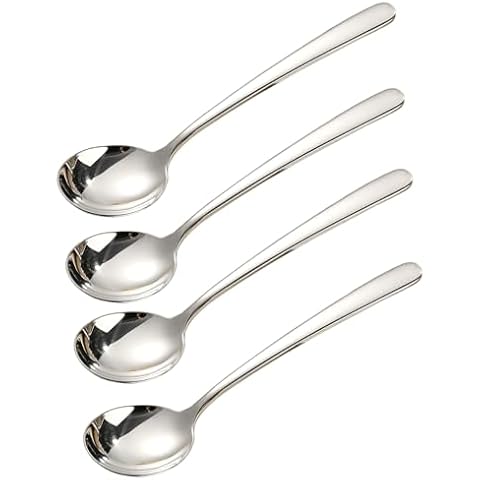 Wenkoni Soup Spoons, 4-Piece Large Round Spoons,7.8 inch SUS 304 Stainless Steel Bouillion spoons Cover
