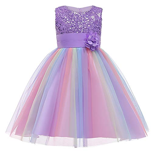 Kids Formal Dress, Flower Sequins Round Collar Sleeveless One-Piece Sundress for Summer, 3-10 Years2