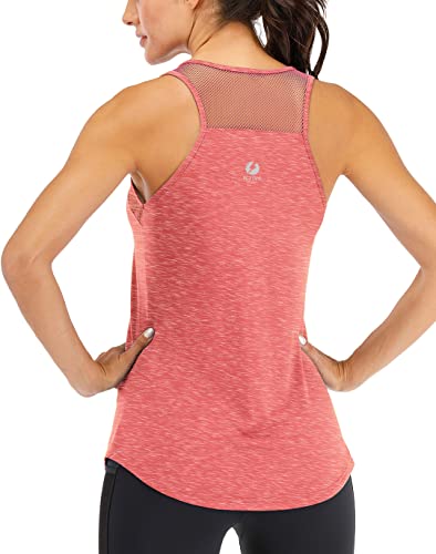 ICTIVE Workout Tank Tops for Women Breathable Mesh Racerback Tank Loose Fit Backless Running Gym Tops Coral XL
