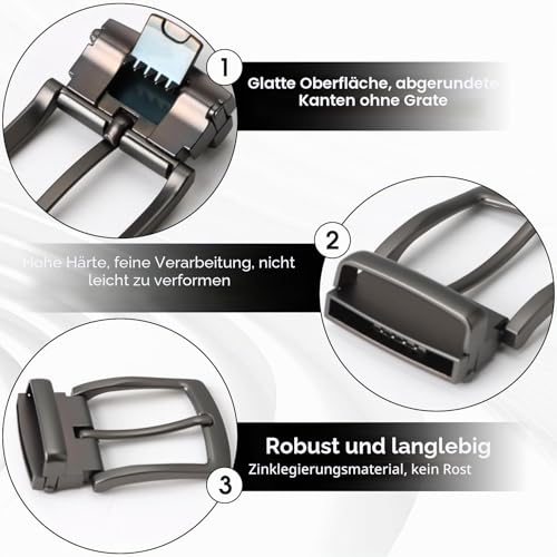 Gürtelschnalle Herren Edelstahl Rechteckig, Gürtelschnallen für Herren 33mm bis 35mm Universalgröße, Klassische Einzackige Pin Schnalle Ersatz für Ledergürtel, Nickelfrei, Stilvoll und Langlebig