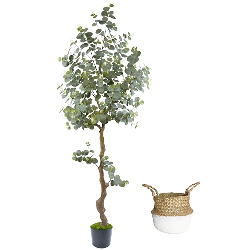 Image of 6ft Artificial Eucalyptus Tree Fake Plant with Woven Basket