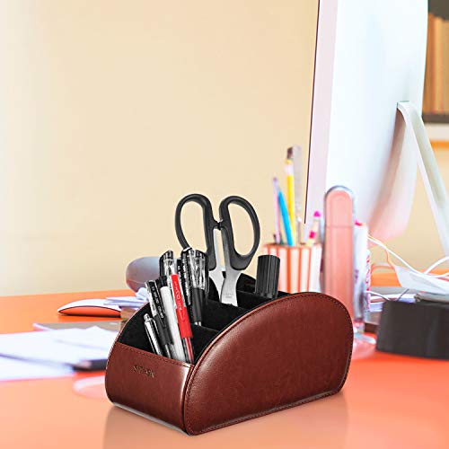 SITHON Remote Control Holder with 5 Compartments – [Upgrade Version] PU Leather Remote Caddy Desktop Organizer Store TV, DVD, Blu-Ray, Media Player, Smart Phones, Heater Controllers (Brown) - Thumbnail 7