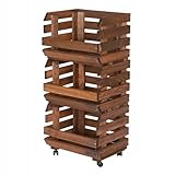 STOLMAK Cassetta Porta Verdura In Legno 37x79x30 cm Con Ruote Scaffale Porta Patate Frutta E Verdura A 3 Livelli Con Ceste Impilabili Contenitore Cucina In Marrone
