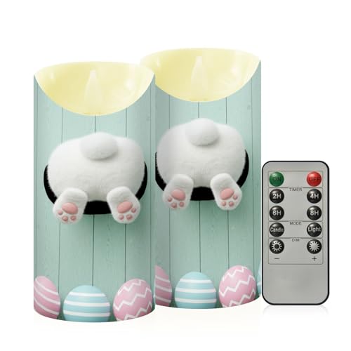 ALAZA Bunny Rabbit Easter Flameless Candles with Remote Timer,LED Flickering Battery Operated Electric Pillar Tea Light Candles for Wedding Table Christmas Decorations 3" x5.9"