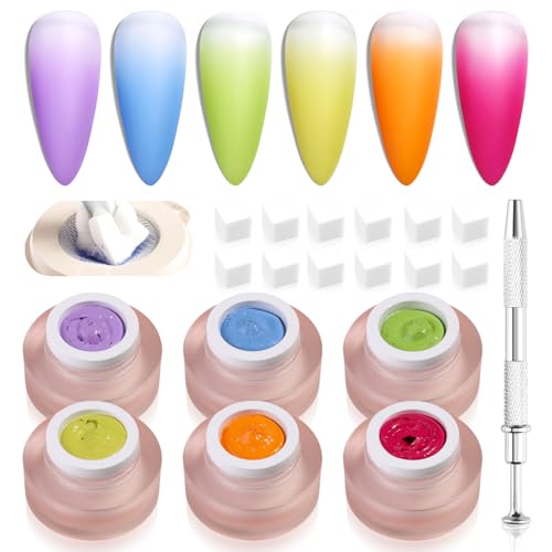 Fcozpjk 6PCS Neon Cushion Pat Gel Nail Polish with 50PCS Soft Nail Sponges