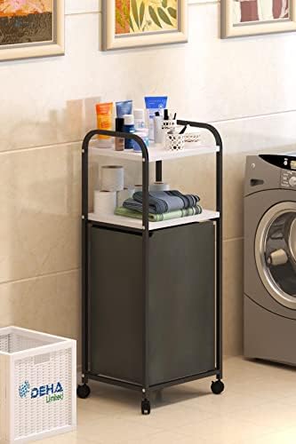 Dehalimited 2 RAFLI FRENLİ TEKERLEKLİ ÇAMAŞIR SEPETİ BANYO DOLABI KİRLİ SEPETLİ BANYO DÜZENLEYİCİ ÇAMAŞIRLIK Beyaz, Dehalimited - Görsel 1