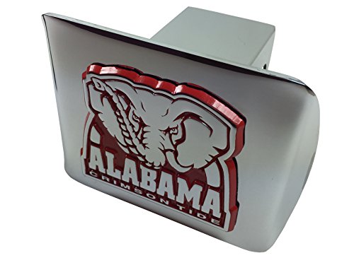 Alabama Metal Elephant Emblem (Chrome With Crimson Trim) On Chrome Metal Hitch Cover #TOP21