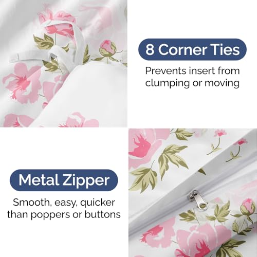 Image of Duvet Cover King Size Set - Extra Soft Floral Duvet Cover 104 x 90 with 2 Pillow Shams - Comfy, Breathable Floral Bedding Set - Hotel Luxury Easy-Care & Fade Free with Zipper Closures & Ties - Bloom