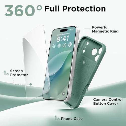 GolbinBox Magnetic for iPhone 17 Pro Case, Compatible with MagSafe, [Full Camera Protection] [Screen Protector], Silicone Shockproof Phone Cover with Anti-Scratch Microfiber Lining, Midnight Green by GolbinBox - Image 8