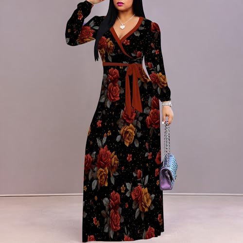Image of PinkPatty Women's Long Sleeve Maxi Dress Plus Size Casual V Neck Wrap Dress with Pockets&Belt