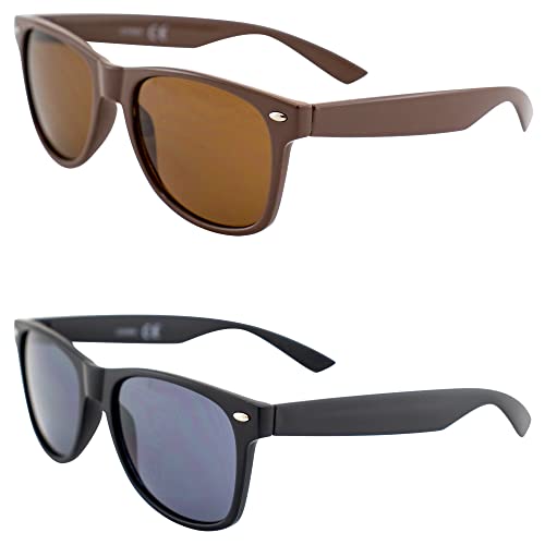 AlterImage Jive Sports Retro Sunglasses for Men or Women 2 Pair Brown Frame w/Brown Lenses & Black Frame w/Smoke Lenses