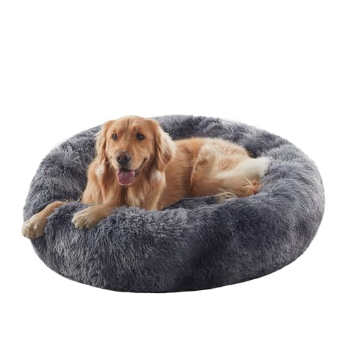 36-inch Donut Dog Bed for Large Dogs - Calming Fluffy Round Bed