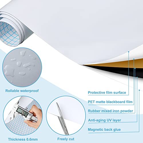 Magnetic Whiteboard Contact Paper, Flexible Whiteboard Sheet Wall, Adhesive Dry Erase Board Sticker for Fridge Home Office, Removable Magnetic Sheet with 3 Markers and Eraser (35 x 47 Inch)