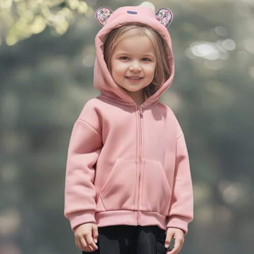 WISREMT Girls Hoodie Long Sleeve Hooded Sweatshirt Pink Fleece Lined Jacket for 2-7 Years Fall Winter Zip Up Sherpas Jackets2