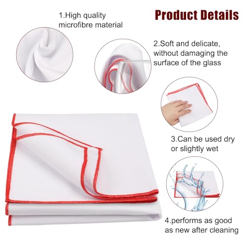 5 Stück Poliertuch Gläser, 30 X 30 cm Glaspoliertücher, Poliertücher Gläser Gastronomie, Glasreinigungstücher, Fusselfrei Poliertücher Hochglanzoberflächen, Weiß Weingläser Tücher mit Rotem Rand