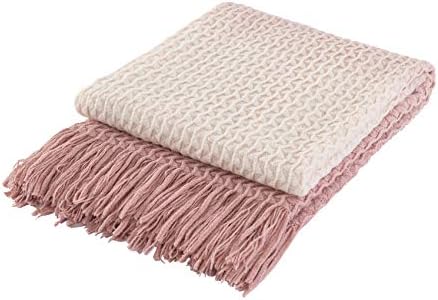 Super Soft Decorative Cream White Knit Throw Blanket for Sofa Couch Chair Bed, Lightweight Travel Blanket Nap Throw, Cashmere-like Soft and Cozy, Delicate Weave Pattern with Fring,127x152cm (Cream)