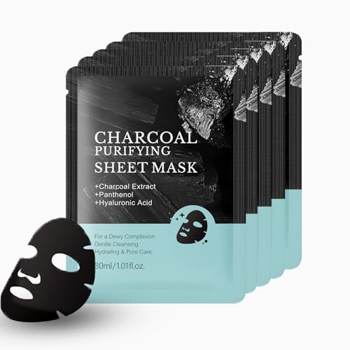 Easilydays Charcoal Purifying Black Face Mask 7Pcs, Gentle Cleansing, Deep Adsorption, Hydrating & Pore Care, Lifting Mask, Improve Elasticity, Firming & Moisturizing for a Dewy Complexion (7)