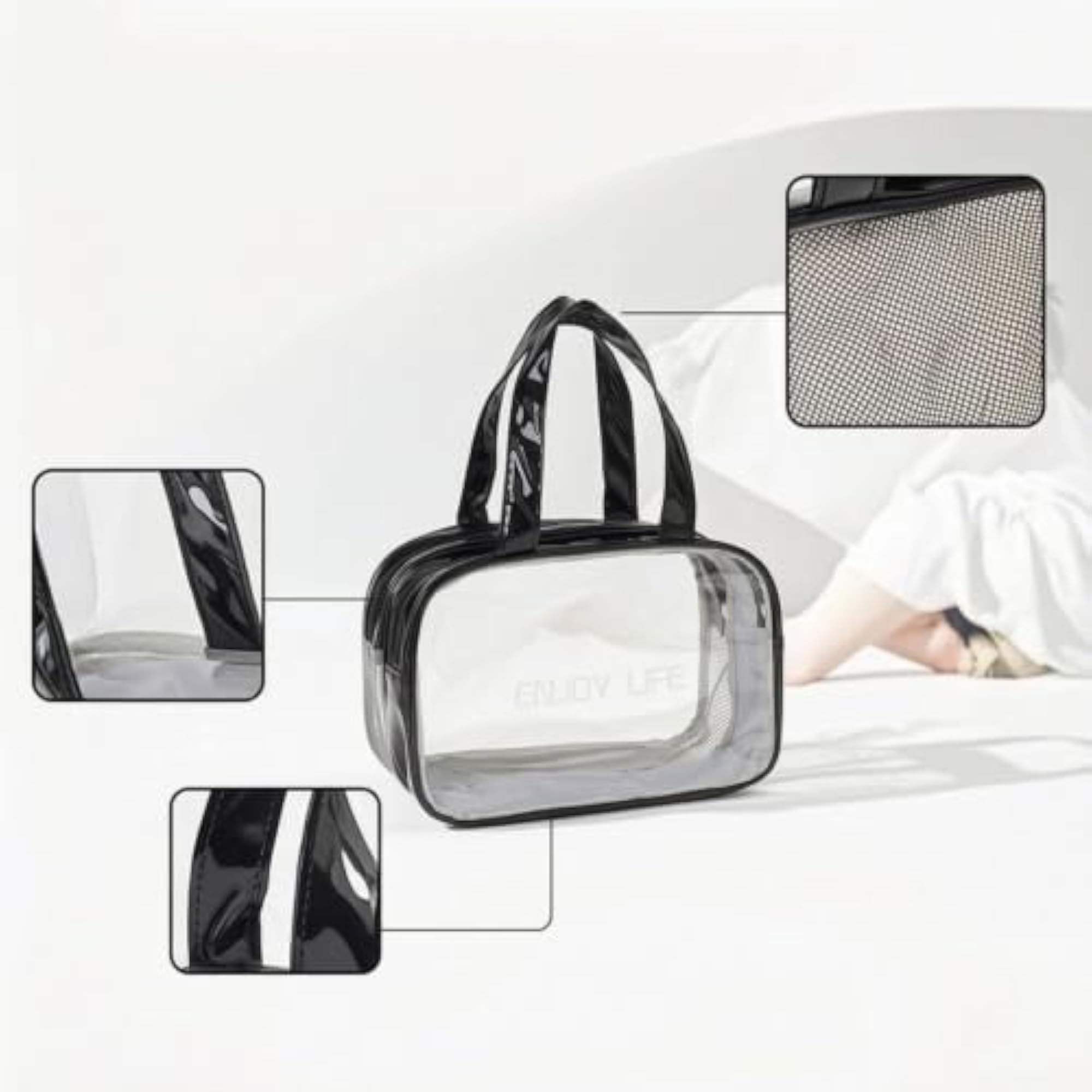 Clear Tote Bag with Side Mesh Pockets, Waterproof Utility Tote