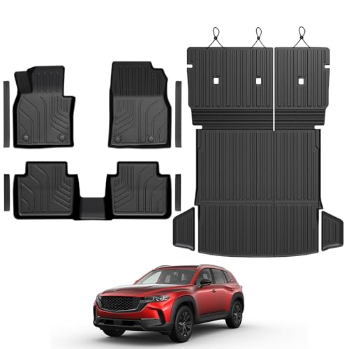 GALVAGNITE Floor Mats for Mazda CX-50 2023-2026, All Weather Floor Mats Trunk Cargo Liner with Backrest Protectors and Door Sill Guards Accessories, Full Coverage Set (Fit Gas Models)