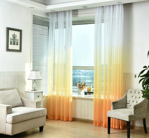 Wycian kontorsgardiner halvgenomskinliga gardiner kök orange 2-pack gasväv tonad färg 107 cm B x 229 cm H (42 x 90 tum) boho rena gardiner
