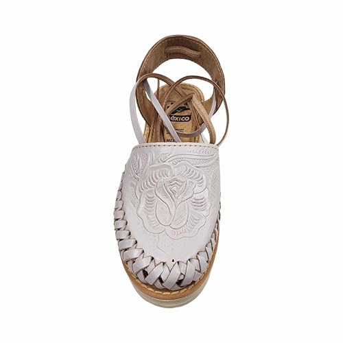 Women’s Wrap Up Leather Sandals, Authentic Mexican Huaraches Handtooled Flower Design4