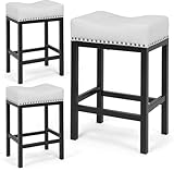 ClinQ Counter Height Bar Stools, 26 Inch Saddle Backless Bar Stools Set of 3 for Kitchen Area,White，New