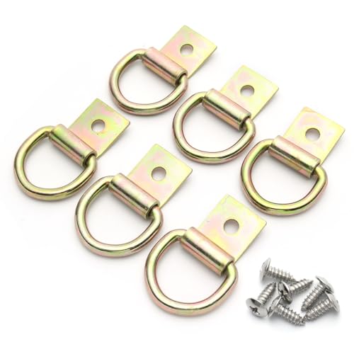 6 Pcs Steel D-Ring Tie Down Anchor Hooks, Zinc-Coated Steel 1/4