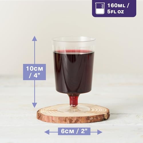 MATANA 100 Clear Hard Plastic Wine Glasses (160ml) - One Piece - Sturdy & Reusable Wine Cups for Cocktails, Dessert - Ideal for Birthdays, Weddings, Christmas, BBQ, Picnic, Parties