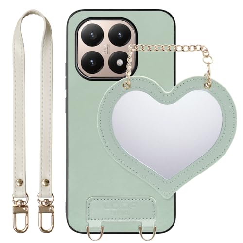 LOOF CHARM-SHELL �{�v ���U�[ �~���[�`���[���t�� �X�}�z�P�[�X for Xiaomi 15T �p �P�[�X �J�o�[ �X�g���b�v �V���[�g�X�g���b�v �X�g���b�v�z�[�� �~���[ �� ���킢�� �V���v�� �ϏՌ� ���^ �y�� leather [�y�[
