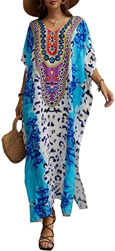 Bsubseach Kaftan Dresses for Women Swimsuit Cover Up Caftan Maxi House Dress with Ruffle Sleeves