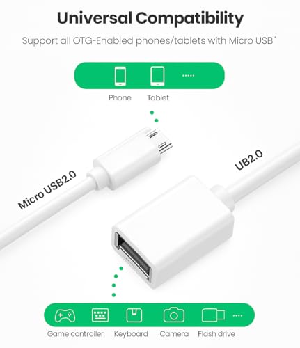 Image of Micro USB Adapter OTG Cord Micro USB Male to Type A Female Adaptor On The Go Cable Compatible with Galaxy S7 S6 Edge S4 S3 LG G4 Android Phone Tablet Windows DJI Spark Controller 4 Inch (White)