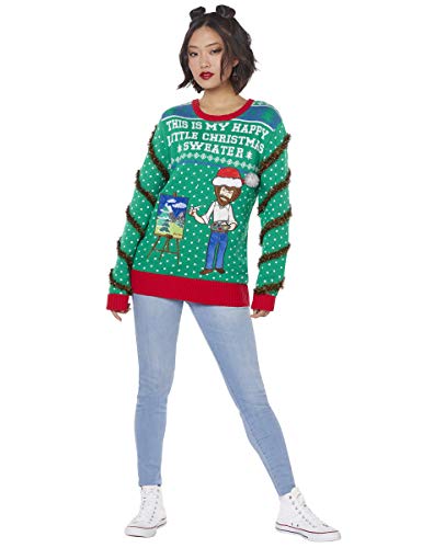 Spencer's Light-Up Happy Little Christmas Bob Ross Ugly Christmas Sweater | Light-Up Christmas Sweater3