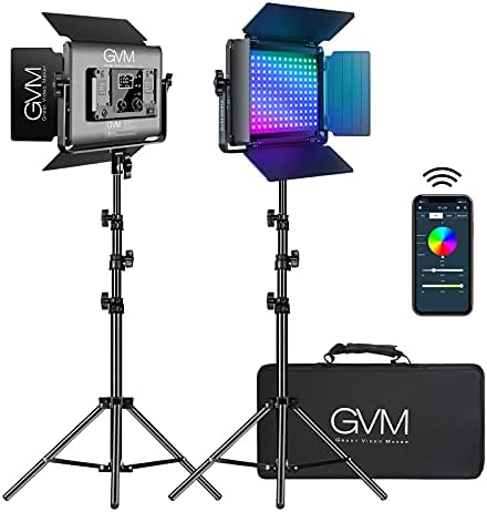 GVM RGB LED Video Light with Lighting Kits, 680RS 50W Led Panel Light with Bluetooth Control, 2 Packs Photography Lighting for YouTube Studio, Video Shooting, Gaming, Streaming, Conference