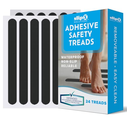 SlipX Solutions Non Slip Bathtub Stickers, 24 Strip Treads, 7.5X.75, Black