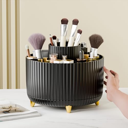 Image of fanado 360 Rotate Makeup Brush Holder Organizer, Makeup Organizers Countertop, Makeup organization and Skincare Storage with Gift Box Packing for Vanity, Desktop, Bathroom (Black)