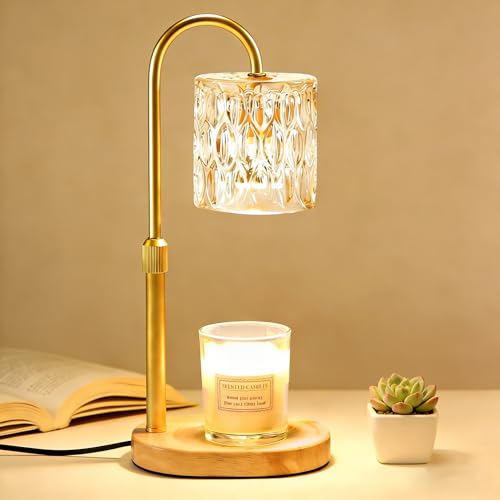 Dreamholder Electric Candle Warmer Lamp with Timer, Dimmable Candle Lamp with Adjustable Height, Wax Melter for Jar Candles Wood Base Floral Home Decor Gifts for Women Mom, Natural Wood