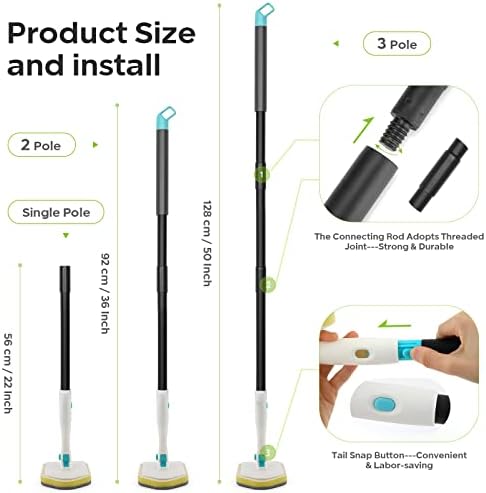 3 in 1 Shower Cleaning Brush - 180° Rotatable Bathroom Cleaning Brush with 50 inch Long Handle, Scrubber Brush Cleaner Tool for Shower Bathtub Tile Wall Floor Cleaning (Include 4 Replaceable Brush)