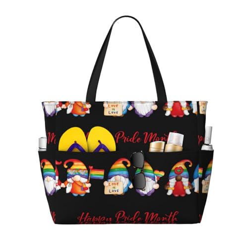 Lgbt Gnome Print Large Beach Tote Bag for Women Extra Large Capacity Sandproof Waterproof Pool Bag Suitable for Swimming Pool Gym Groceries Travel