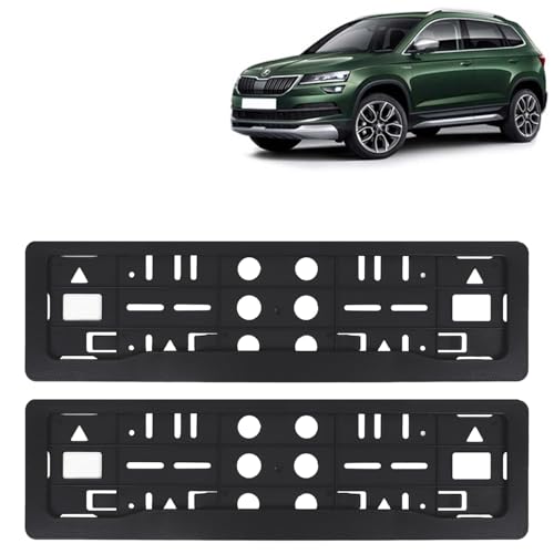 Image of KINGSWAY Karoq Car Number Plate Frames for All 2020 to 2021 Models of Skoda Car Registration Plate Holders, Black Licence Plate Covers (Front and Rear), Universal Size 51.5 x 14.5 cm