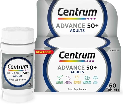 Image of Centrum Advance 50+ Multivitamin Tablets for Men and Women, Vitamins with 24 Essential Nutrients Including Vitamin C, D and Zinc, 60 ct (Packaging and Tablet Colour May Vary Slightly) (Pack of 5)